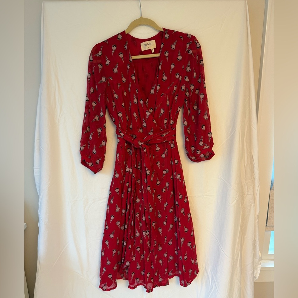 Red patterned Bash wrap dress